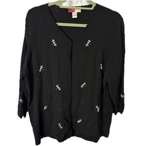 Vintage 90s JM Collection Floral Cardigan 2X Black Floral Beaded Dainty Feminine